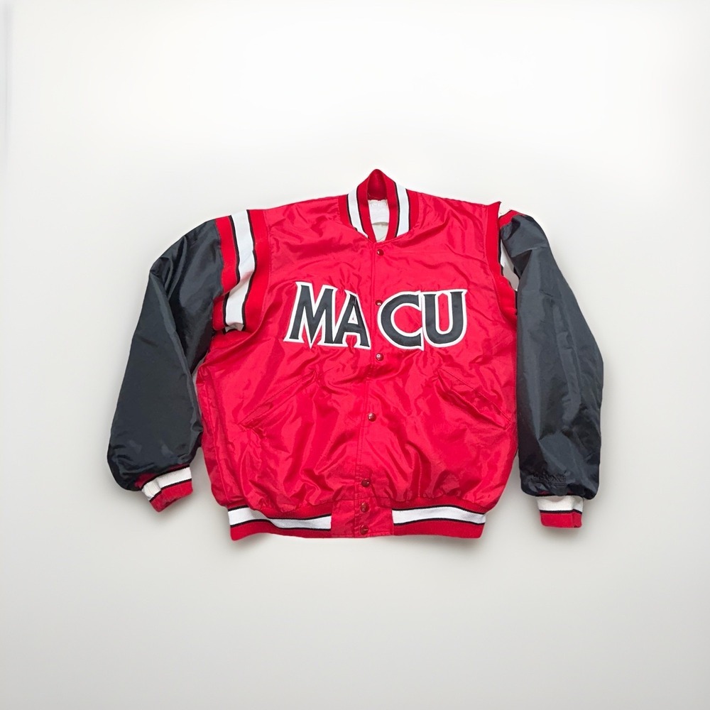 Vintage DeLONG MACU Varsity Jacket XL USA Made Satin Mid-America Christian